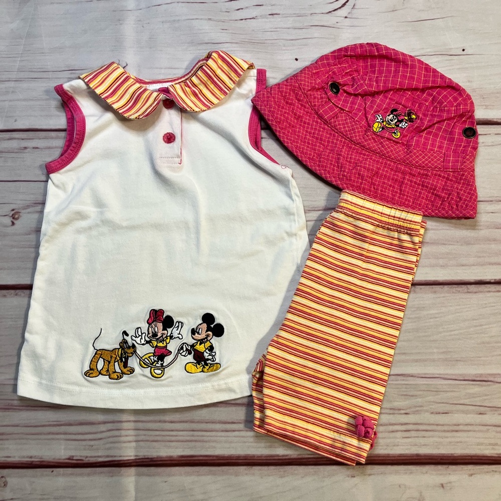 Vintage Disney Mickey, Minnie, & Pluto Girls’ Size 4T Matching Outfit & Hat